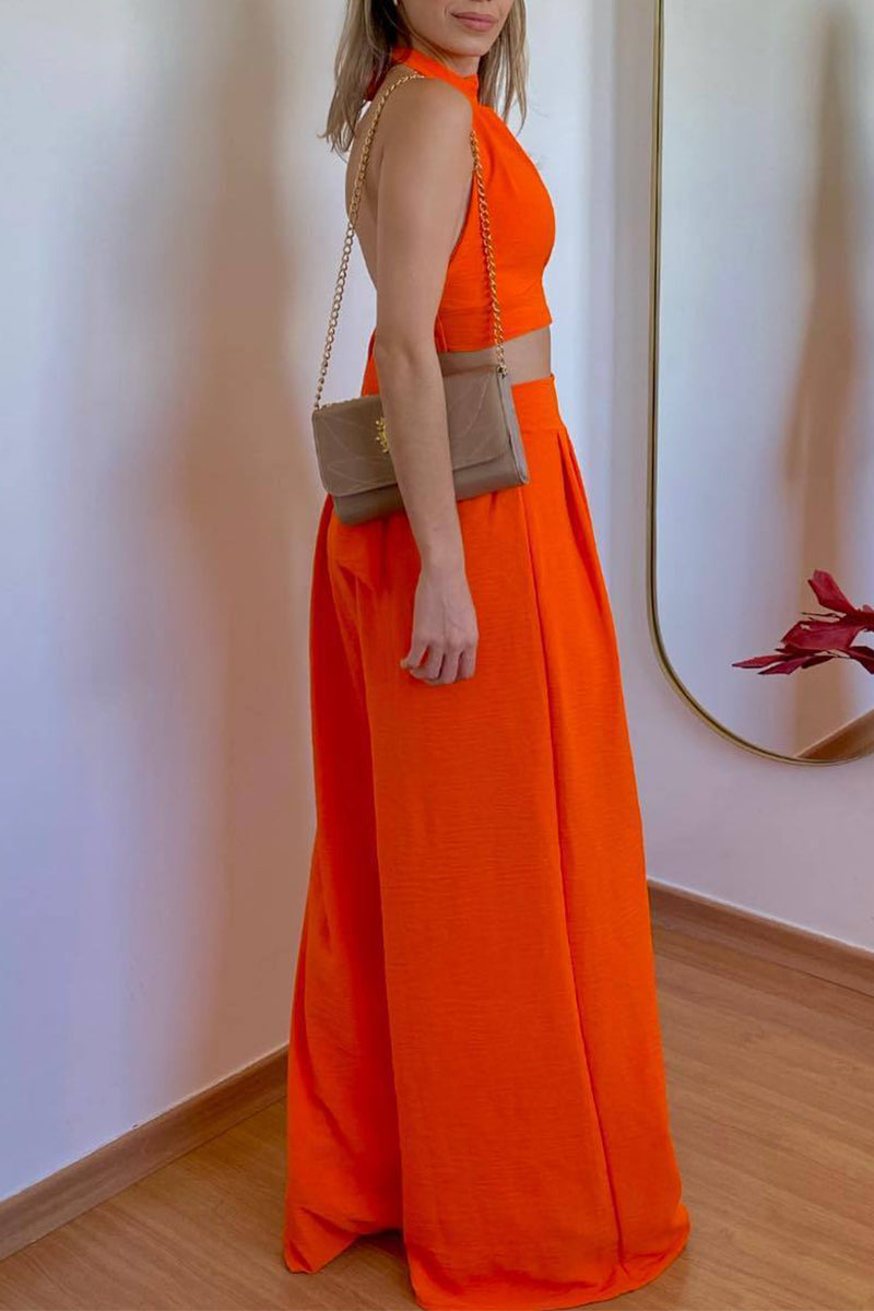 Kaynafashions - Sexy Simplicity Solid Frenulum Halter Sleeveless Two Pieces