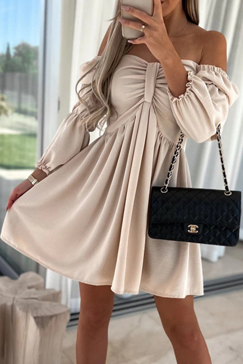 Kaynafashions - Elegant Simplicity Solid With Bow Off the Shoulder A Line Dresses(4 Colors)