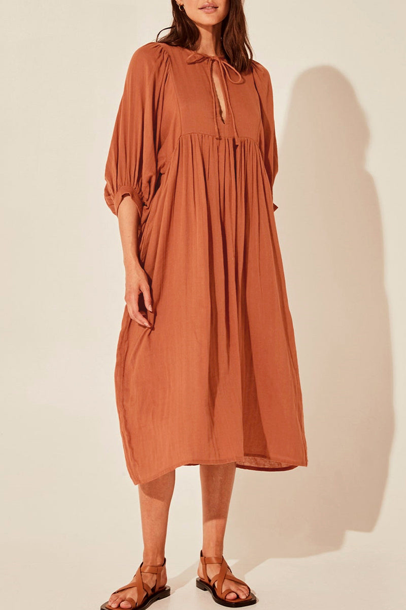 Kaynafashions - Casual Daily Solid Fold O Neck Pleated Dresses(4 Colors)