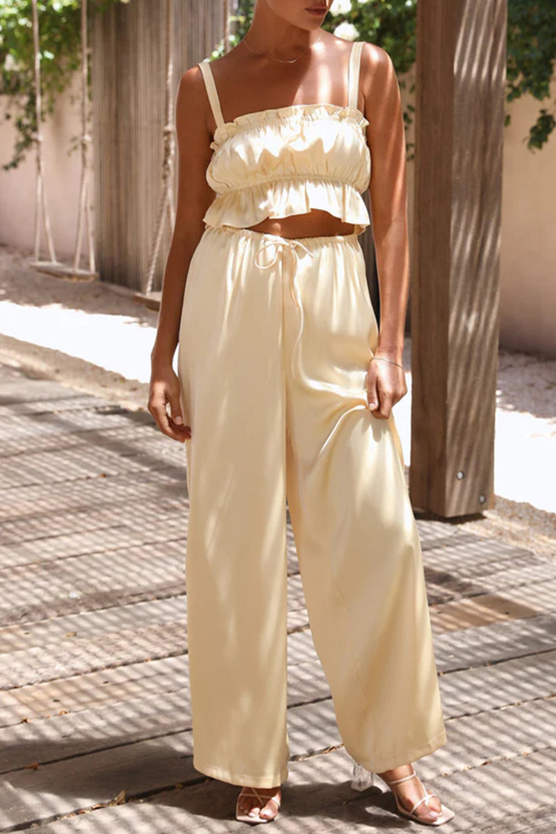 Kaynafashions - Celebrities Elegant Solid Flounce Square Collar Sleeveless Two Pieces