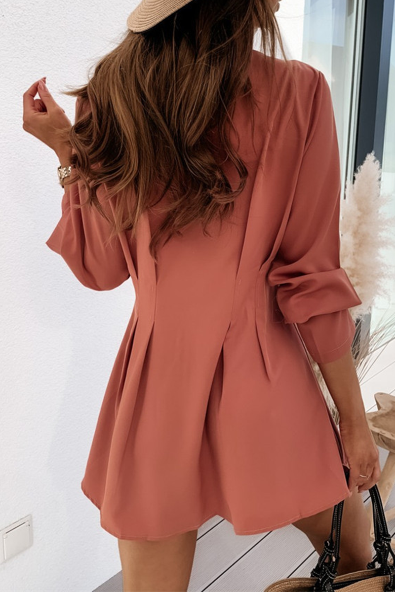 Kaynafashions - Casual Solid Patchwork V Neck Shirt Dress Dresses(4 Colors)