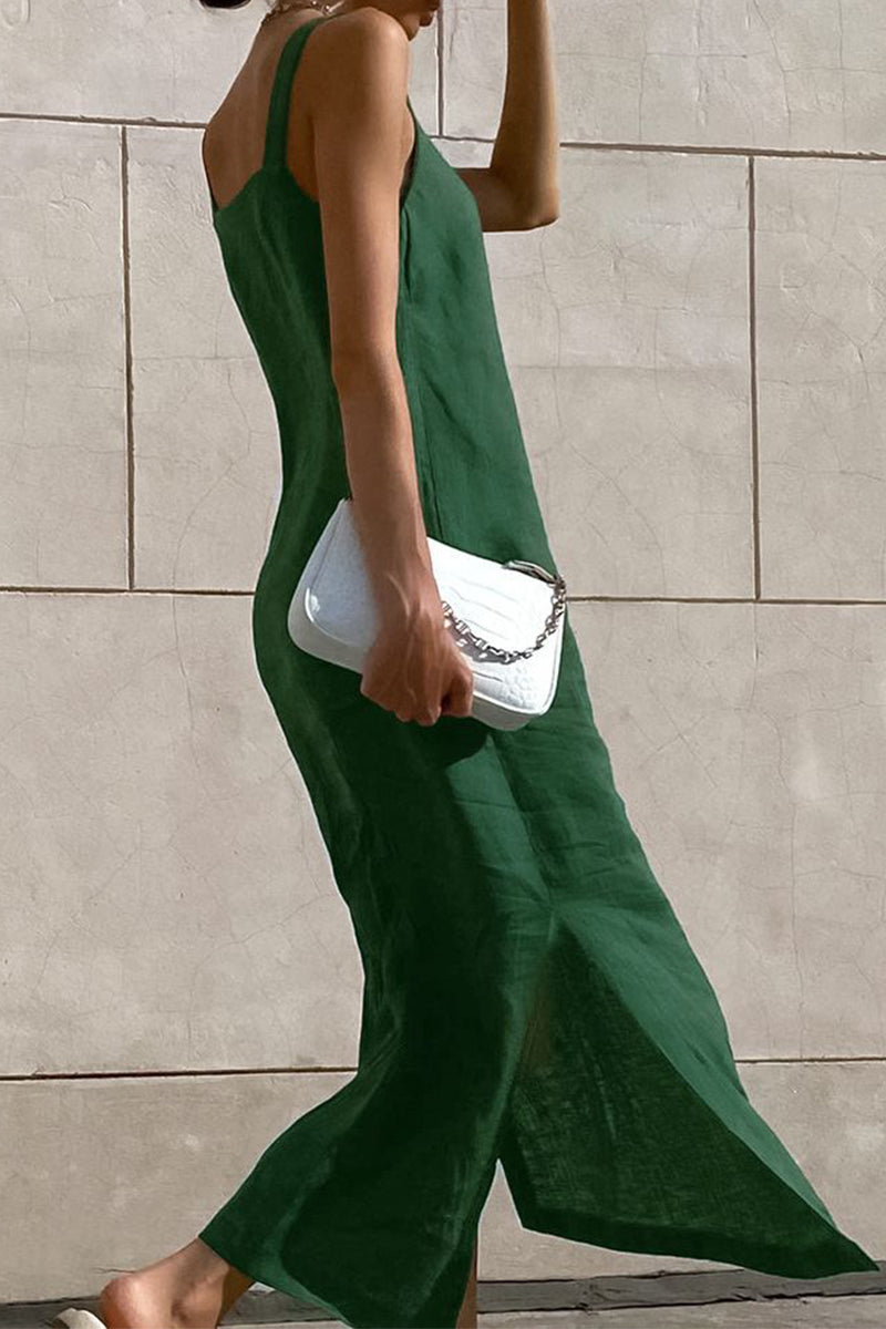 Kaynafashions - Casual Simplicity Solid Slit Square Collar Sling Dress Dresses