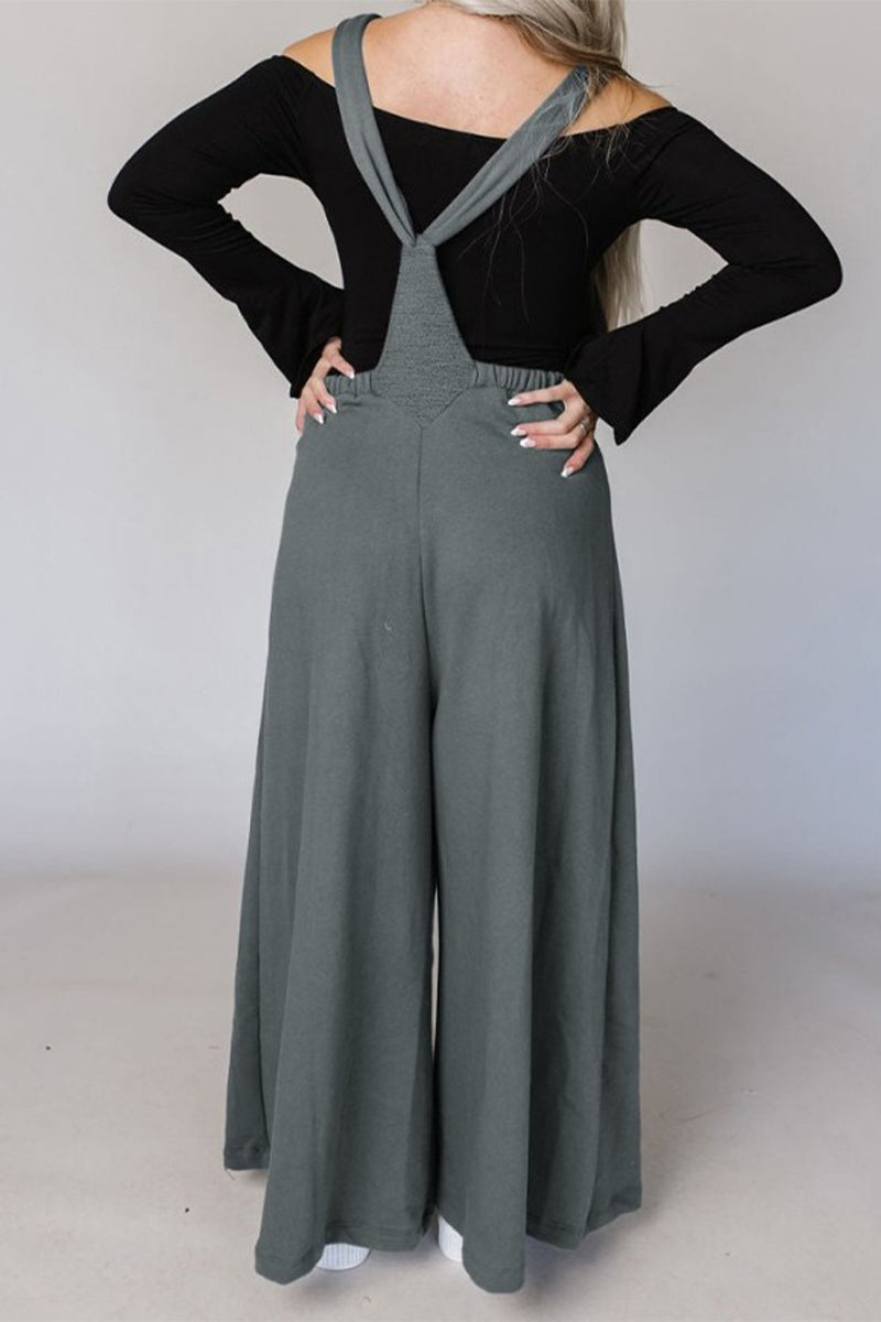 Kaynafashions - Casual Solid Pocket U Neck Loose Jumpsuits