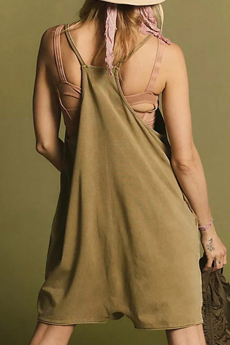 Kaynafashions - Casual Simplicity Solid Pocket V Neck Loose Jumpsuits