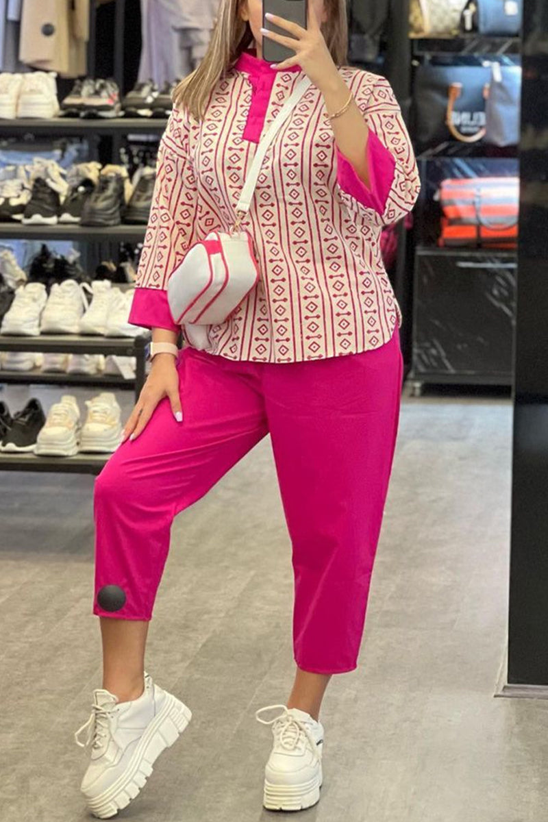 Kaynafashions - Casual Geometric Printing Half A Turtleneck Long Sleeve Two Pieces