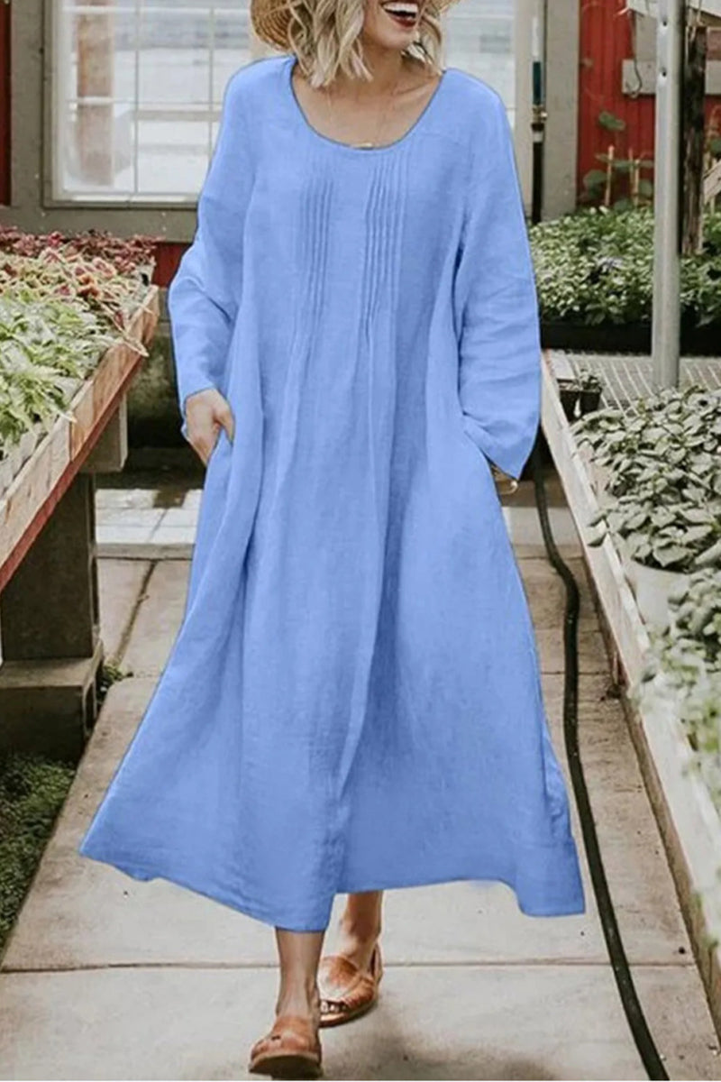 Kaynafashions - College Solid Pocket O Neck A Line Dresses(5 Colors)