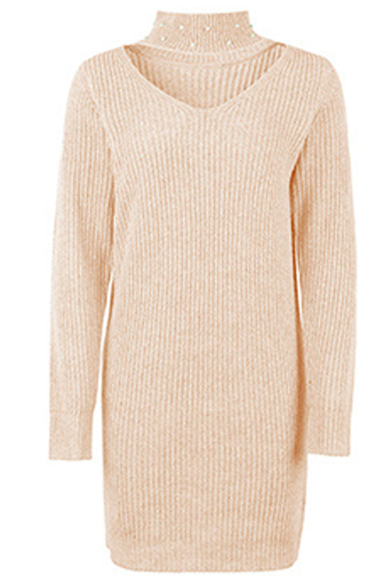 Kaynafashions - Fashion Solid Hollowed Out Beading Halter Straight Dresses(4 colors)