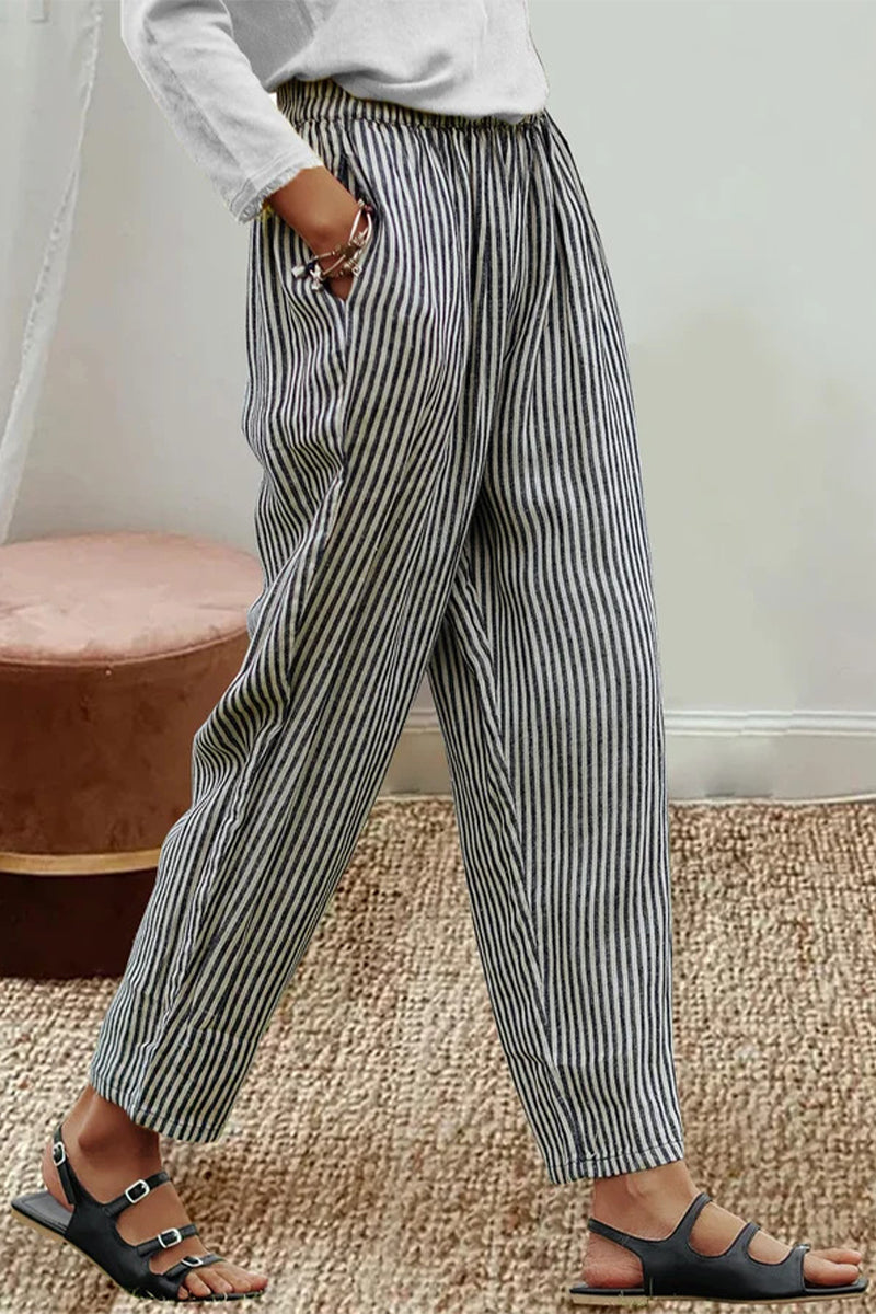 Kaynafashions - Casual Striped Pocket Harlan Full Print Bottoms