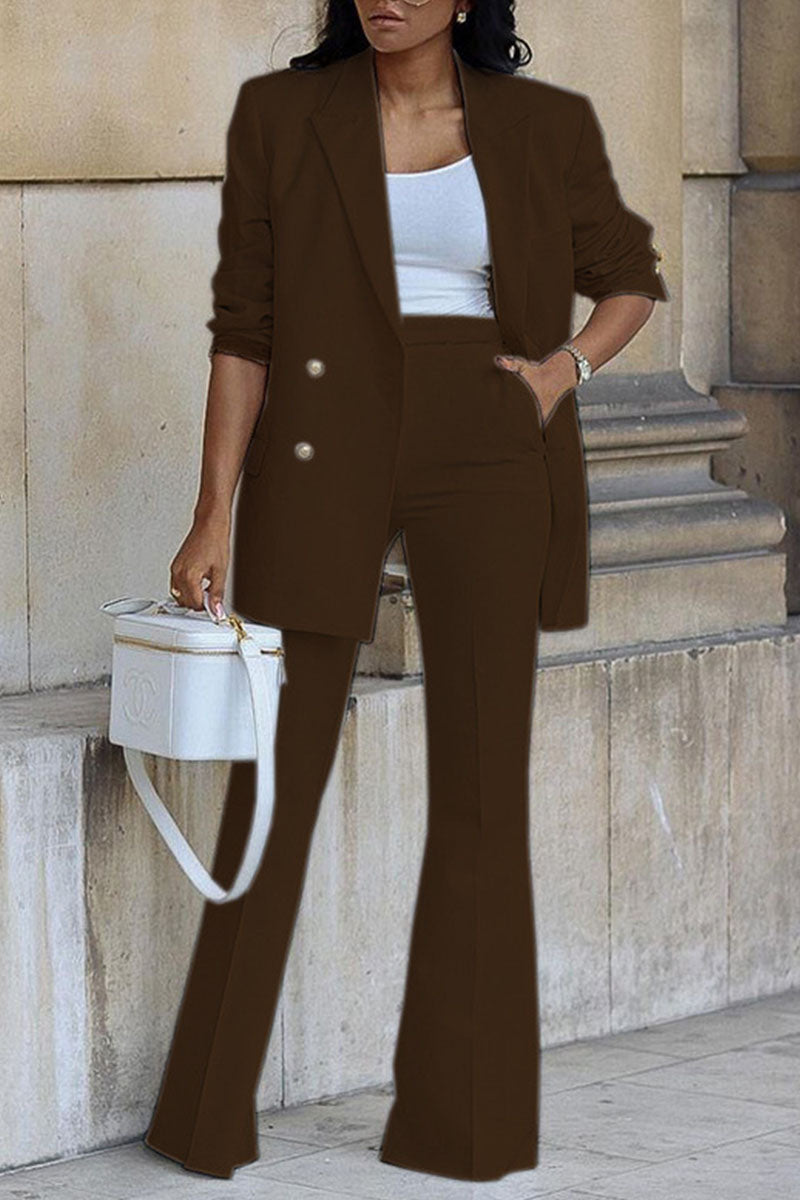 Kaynafashions - Casual Solid Patchwork Buttons Turn-back Collar Long Sleeve Two Pieces(5 Colors)