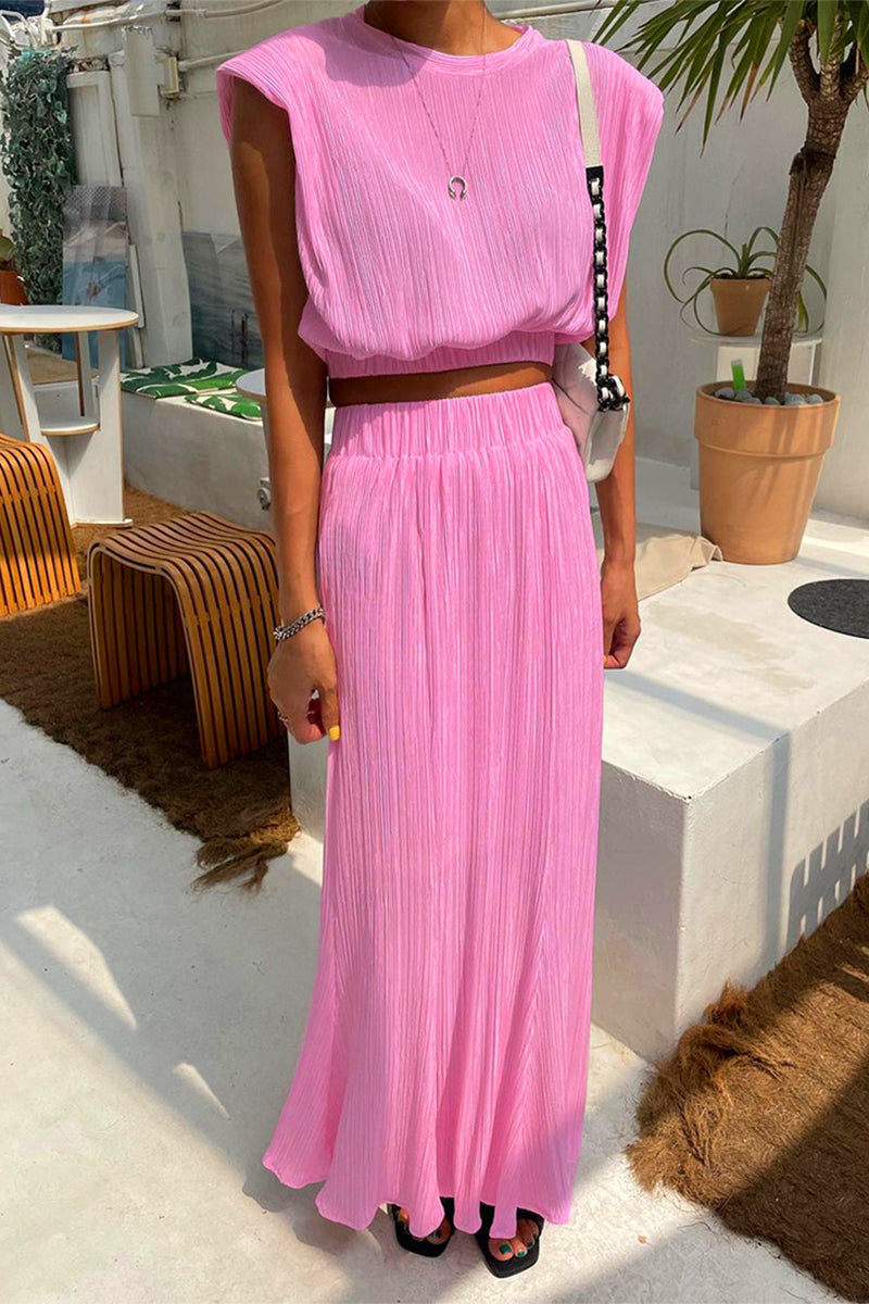 Kaynafashions - Casual Simplicity Solid Fold O Neck Sleeveless Two Pieces