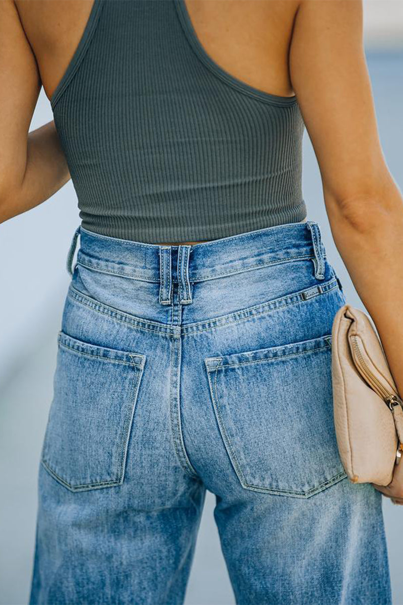 Kaynafashions - Casual Solid Ripped Boot Cut Denim Jeans