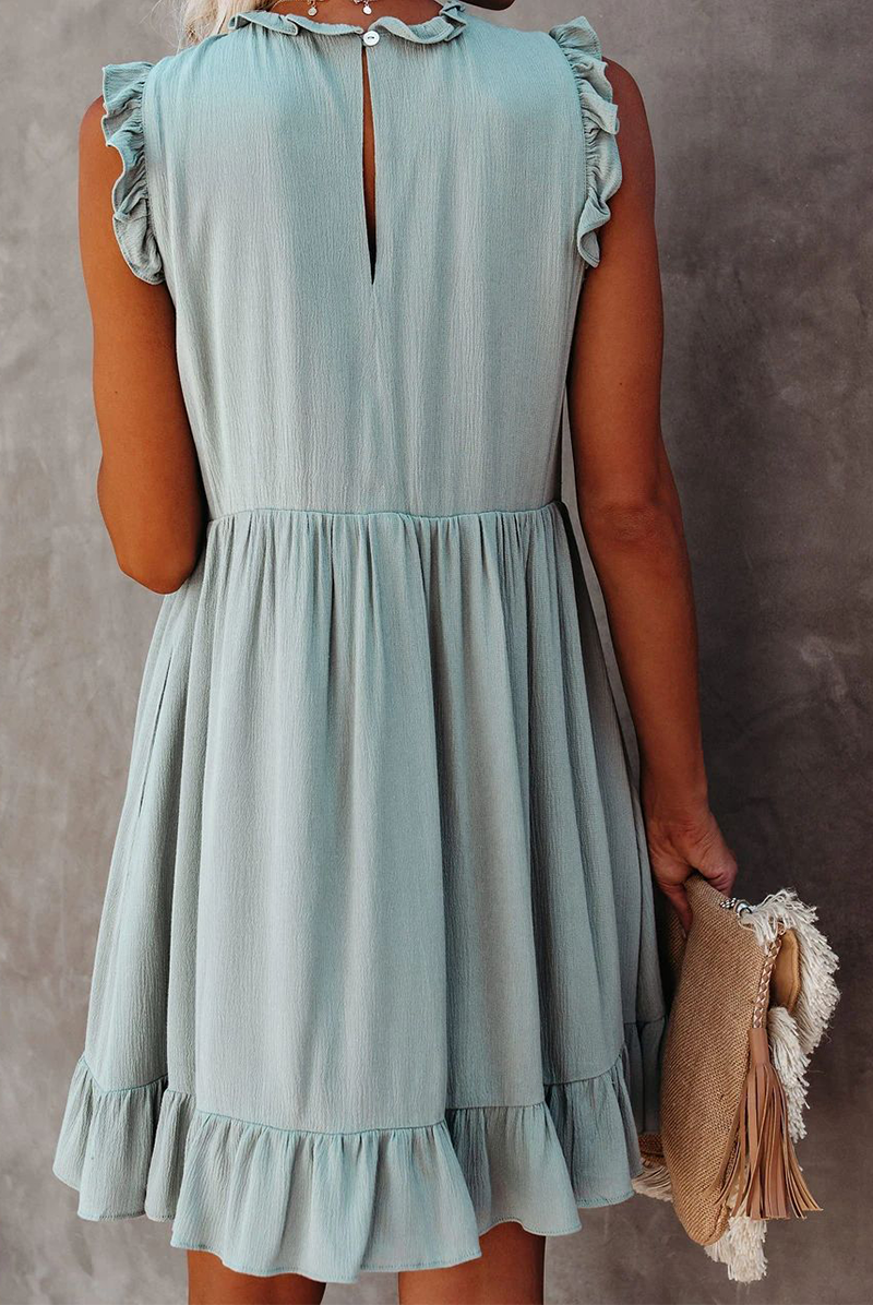 Kaynafashions - Casual Solid Flounce Half A Turtleneck Cake Skirt Dresses(3 colors)