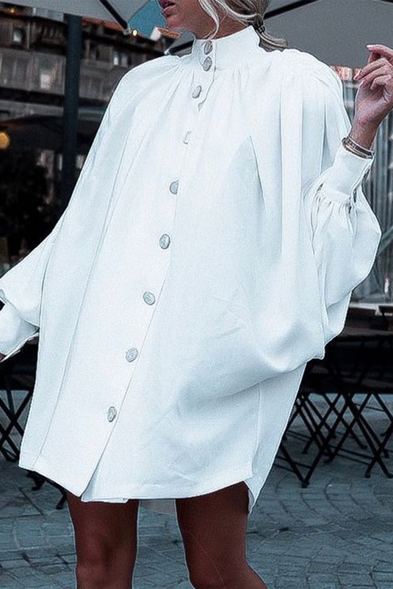 Kaynafashions - Casual Solid Buckle Half A Turtleneck Shirt Dress Dresses(5 colors)