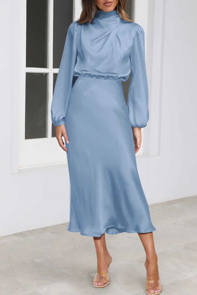 Kaynafashions - Elegant Solid Fold Half A Turtleneck Dresses
