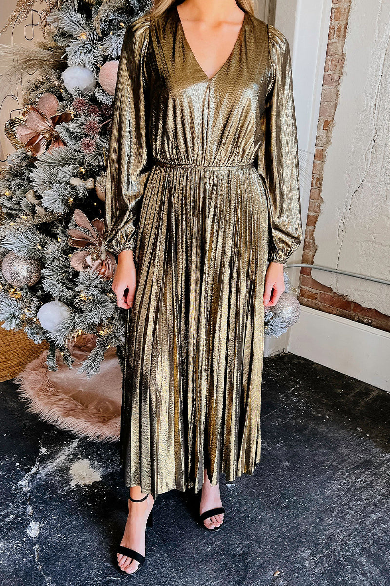 Kaynafashions - Vintage Elegant Fold V Neck Pleated Dresses