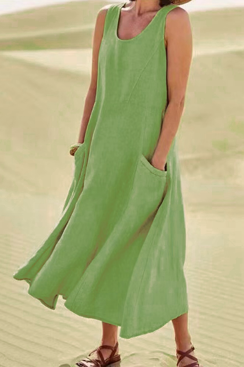 Kaynafashions - Casual Solid Patchwork U Neck Straight Dresses(7 Colors)