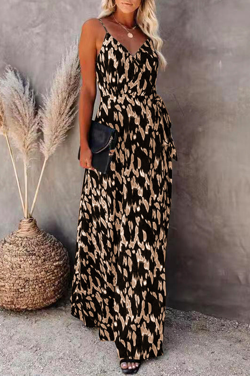 Kaynafashions - College Vacation Zebra Print Patchwork V Neck Sling Dress Dresses