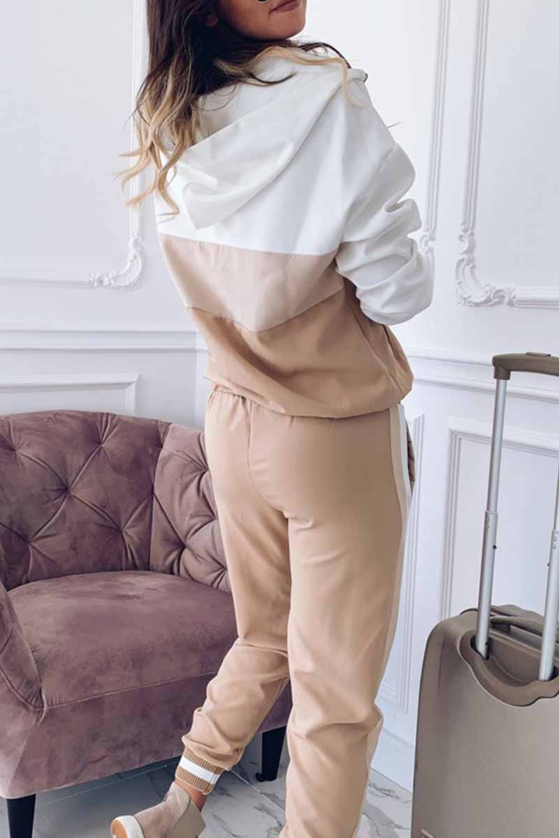 Kaynafashions - Elegant Solid Patchwork Hooded Collar Long Sleeve Two Pieces