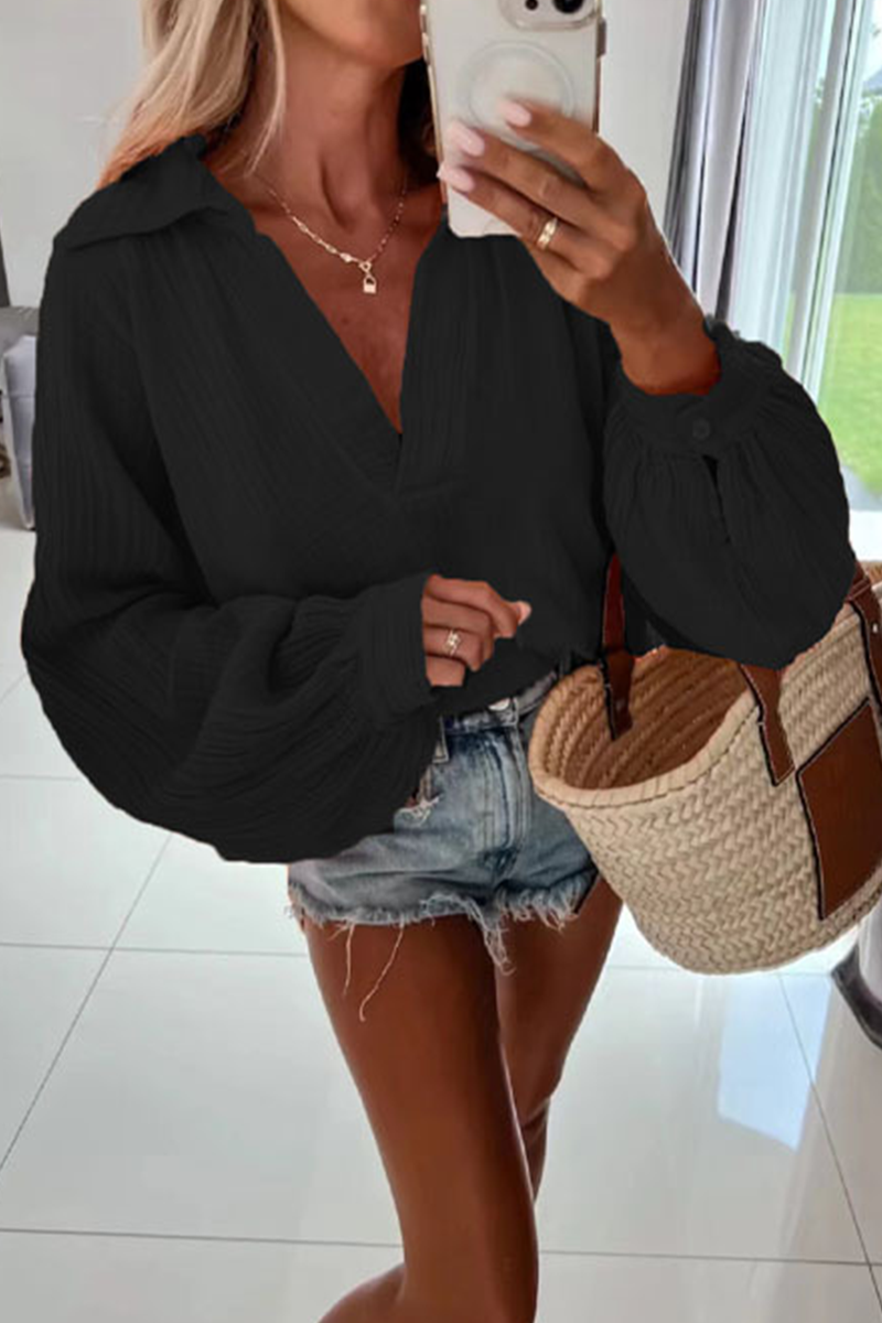 Kaynafashions - Casual Solid Patchwork Turndown Collar Tops