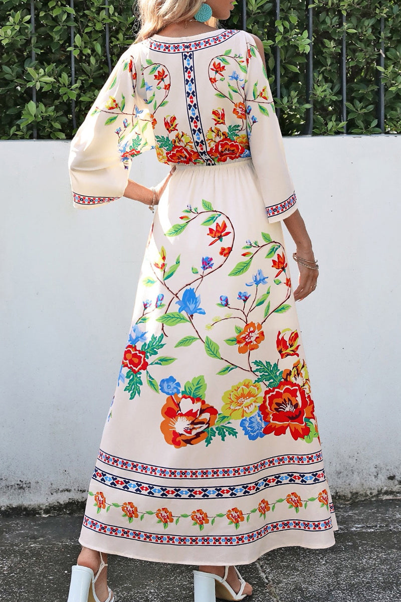 Kaynafashions - Bohemian College Floral Slit V Neck A Line Dresses