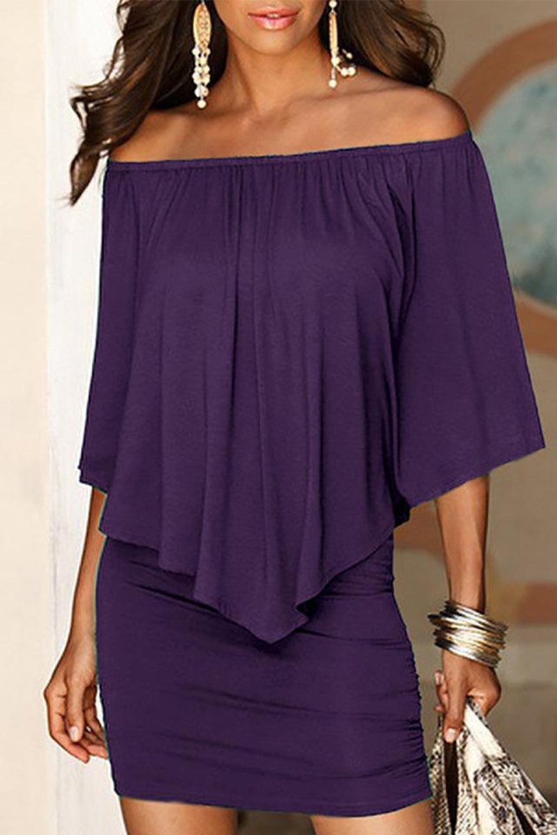 Kaynafashions - Casual Solid Patchwork Off the Shoulder Pencil Skirt Dresses(6 colors)