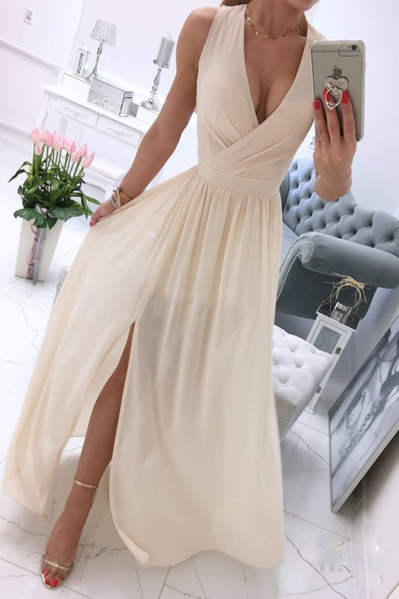 Kaynafashions - Sexy Simplicity Solid Slit V Neck Princess Dresses(6 Colors)