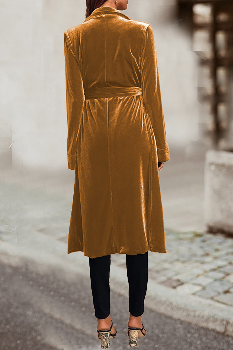 Kaynafashions - British Style Elegant Solid Pocket Turn-back Collar Outerwear