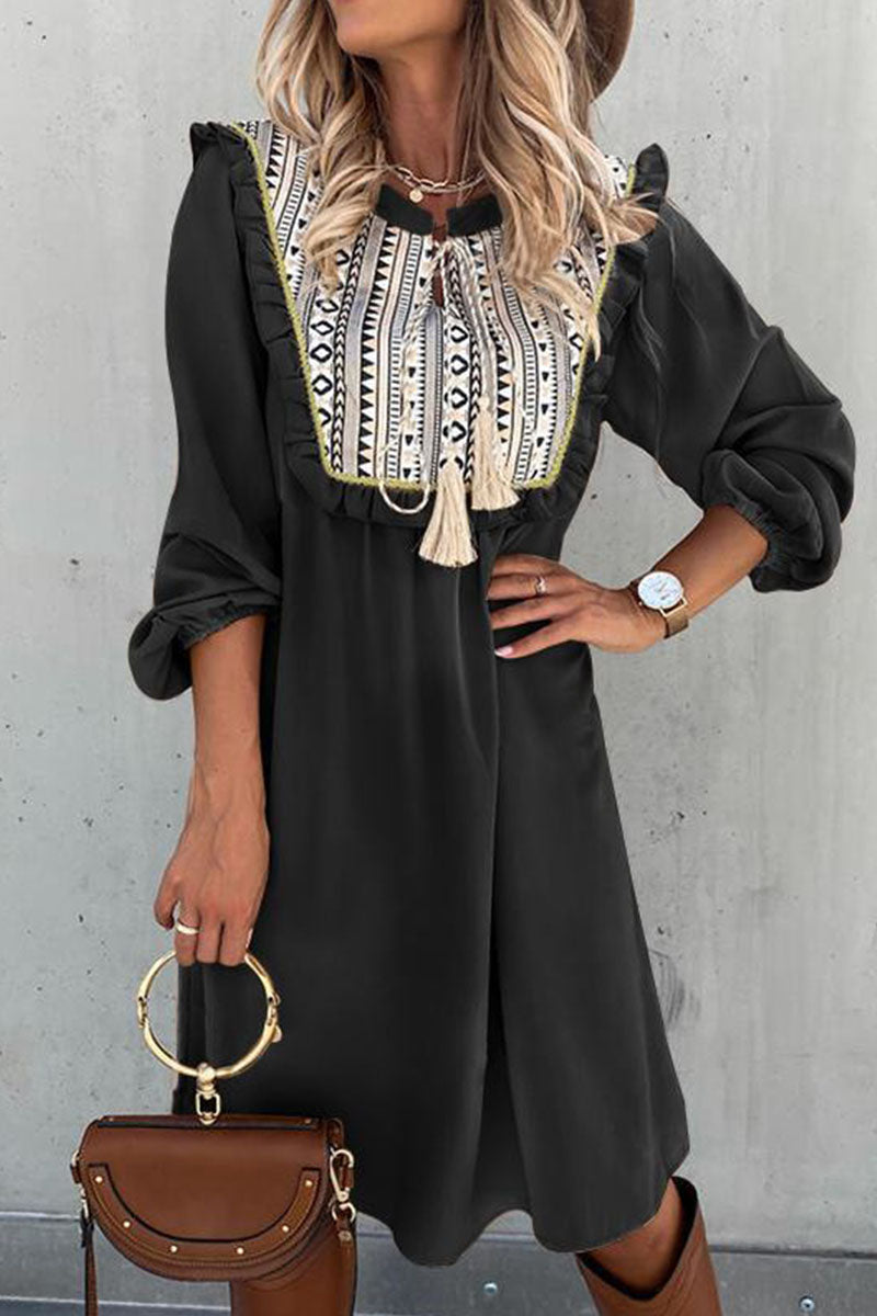 Kaynafashions - Fashion Street Print Patchwork O Neck Princess Dresses(3 Colors)