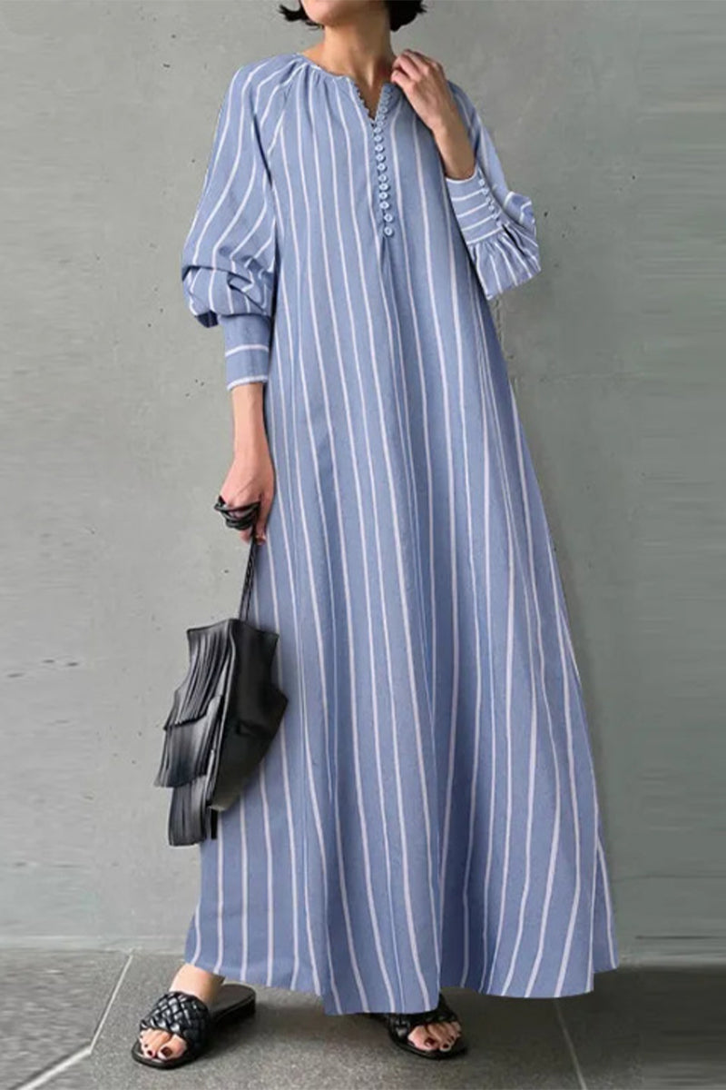 Kaynafashions - Casual Simplicity Striped Patchwork O Neck A Line Dresses(3 Colors)