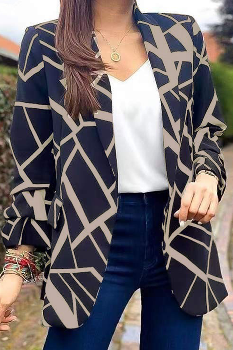 Kaynafashions - Fashion Print Printing Turndown Collar Outerwear(6 colors)