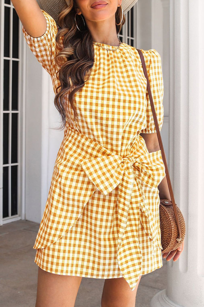Kaynafashions - Sweet Cute Plaid Frenulum O Neck A Line Dresses