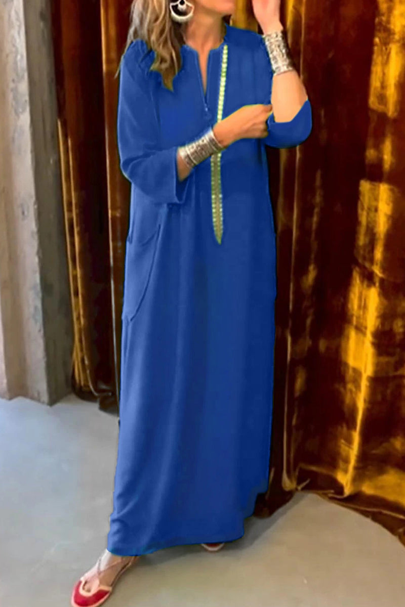 Kaynafashions - Casual College Solid Pocket V Neck A Line Dresses(5 Colors)