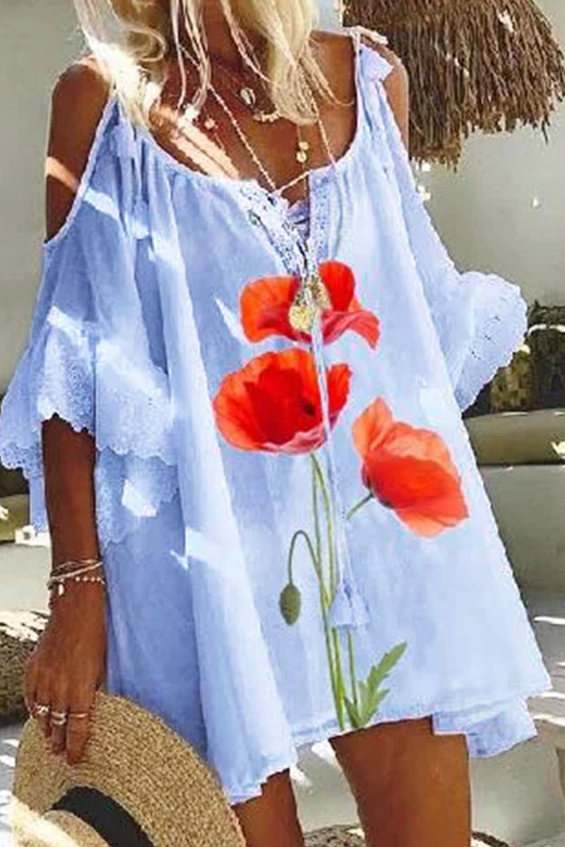 Kaynafashions - Sexy Casual Print Patchwork O Neck Dresses(3 Colors)