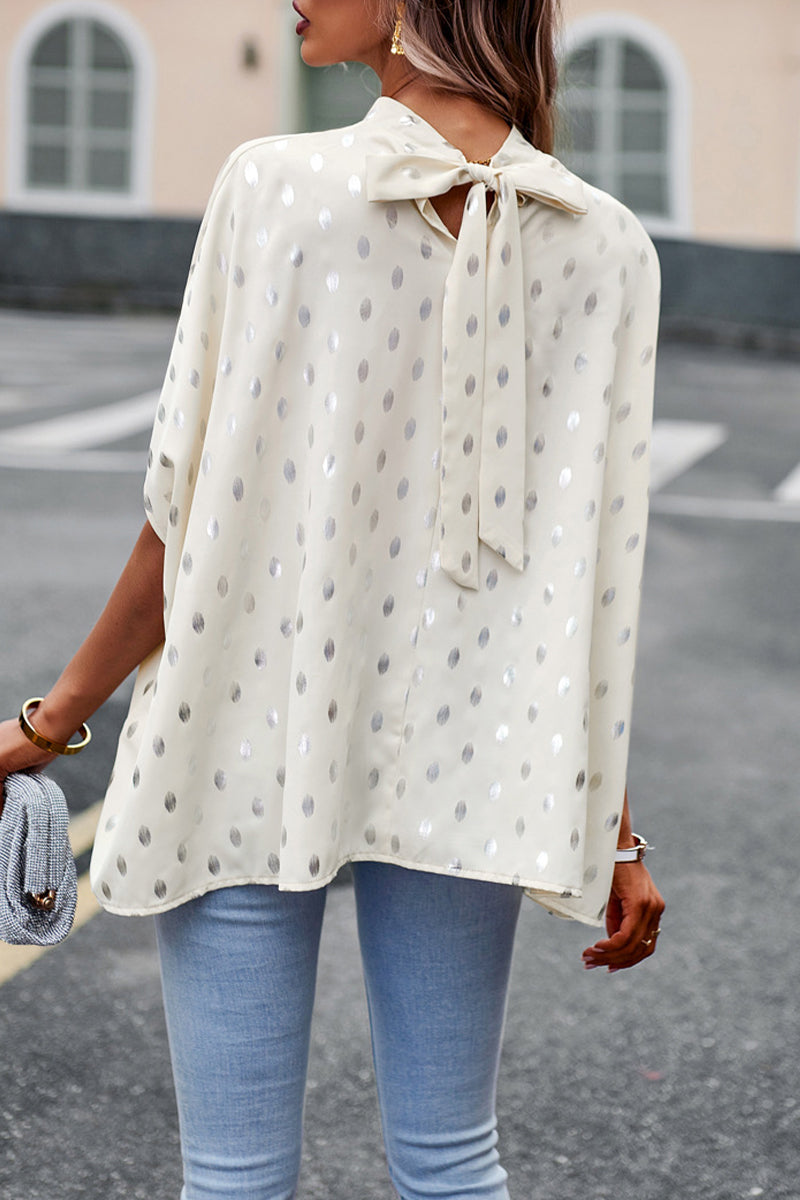 Kaynafashions - British Style Elegant Polka Dot Bandage Mandarin Collar Tops