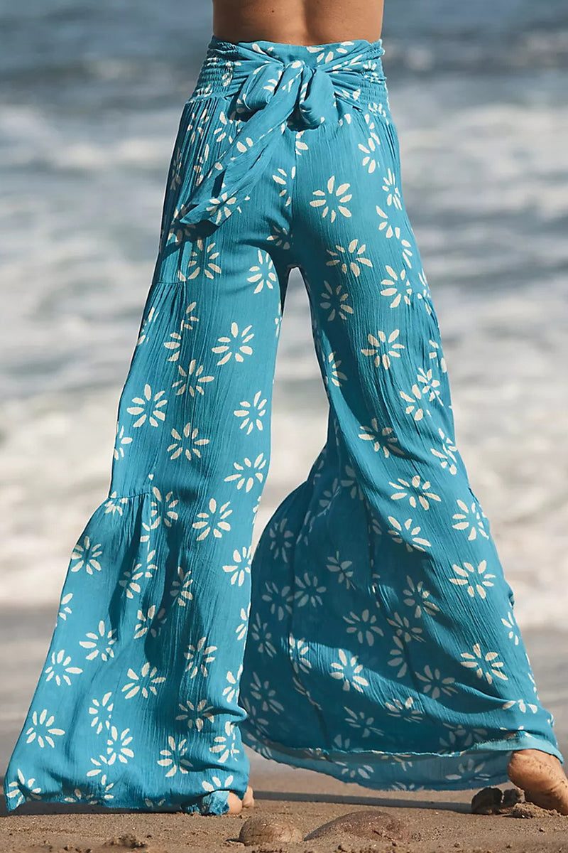 Kaynafashions - Casual Street Print Fold Loose High Waist Wide Leg Bottoms(21 Colors)