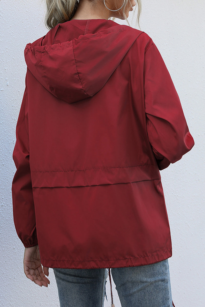 Kaynafashions - Casual Solid Zipper Hooded Collar Outerwear