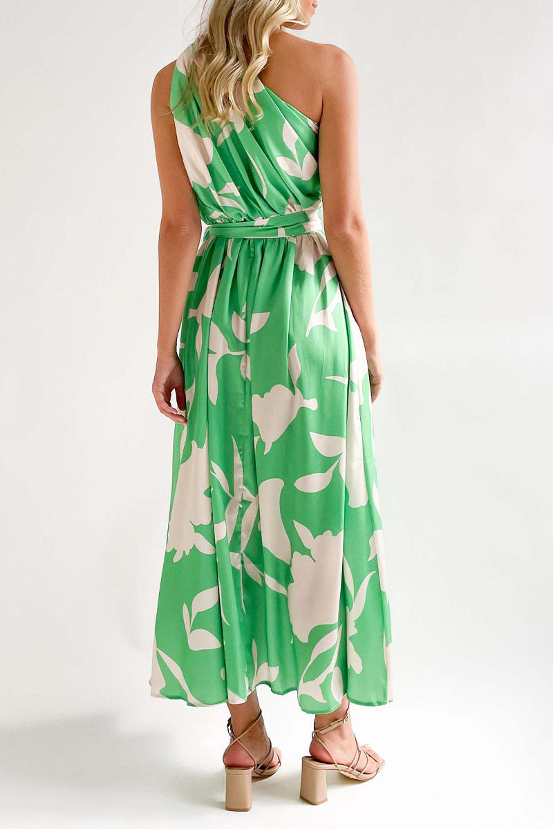 Kaynafashions - Street College Geometric Printing Oblique Collar Sleeveless Dress Dresses