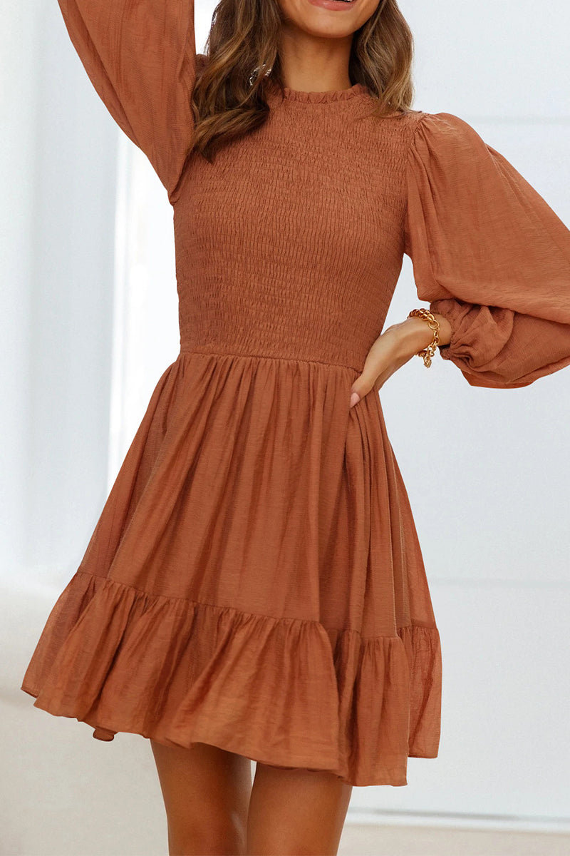 Kaynafashions - Fashion Solid Flounce O Neck Long Sleeve Dresses(11 colors)