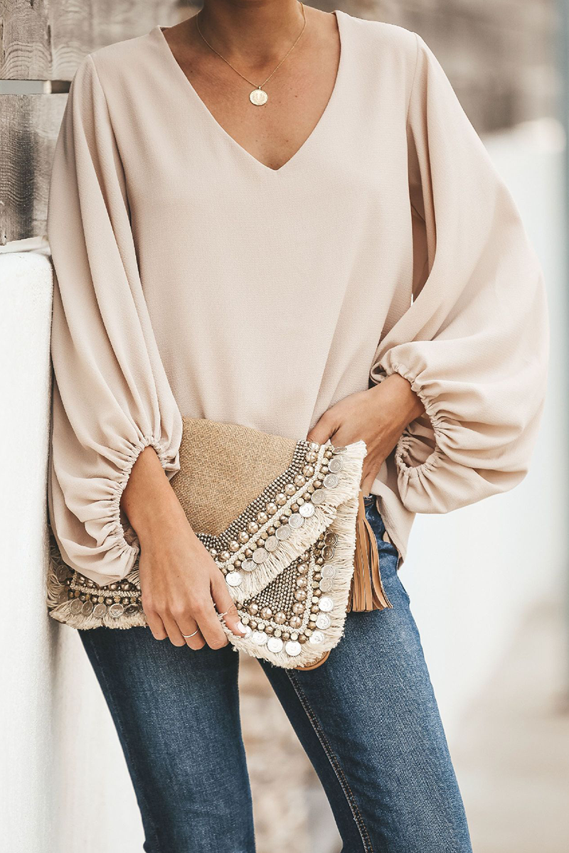 Kaynafashions - Fashion Elegant Solid Patchwork V Neck Tops(3 Colors)