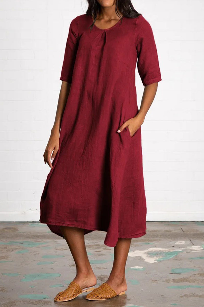 Kaynafashions - Casual Solid Pocket O Neck A Line Dresses