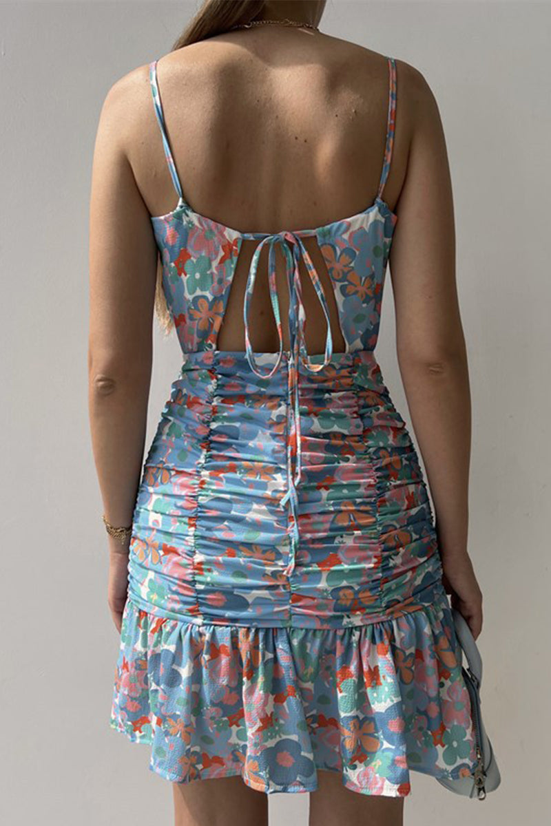 Kaynafashions - Sweet Elegant Floral Stringy Selvedge Scarf Collar Sling Dress Dresses