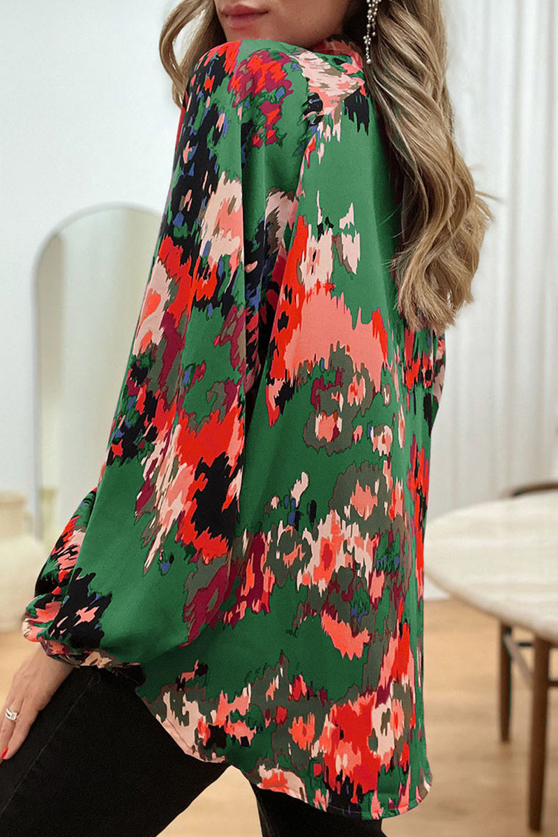 Kaynafashions - Work Elegant Print Patchwork V Neck Tops