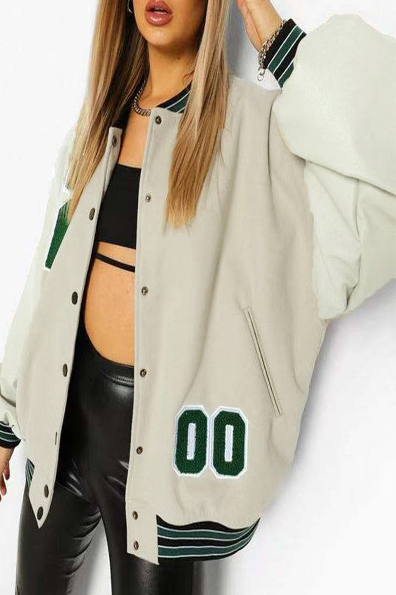 Kaynafashions - Street Letter Embroidered O Neck Outerwear
