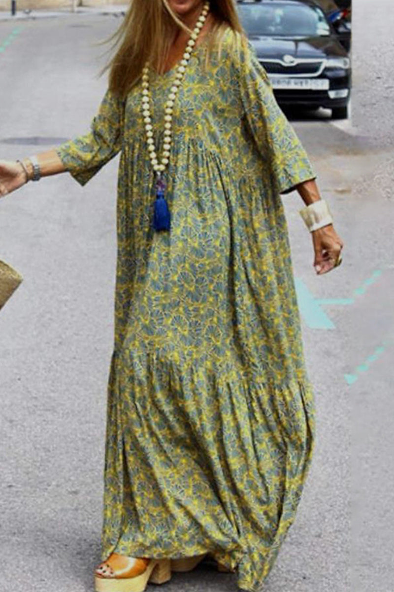 Kaynafashions - Elegant College Geometric Printing V Neck Printed Dress Dresses