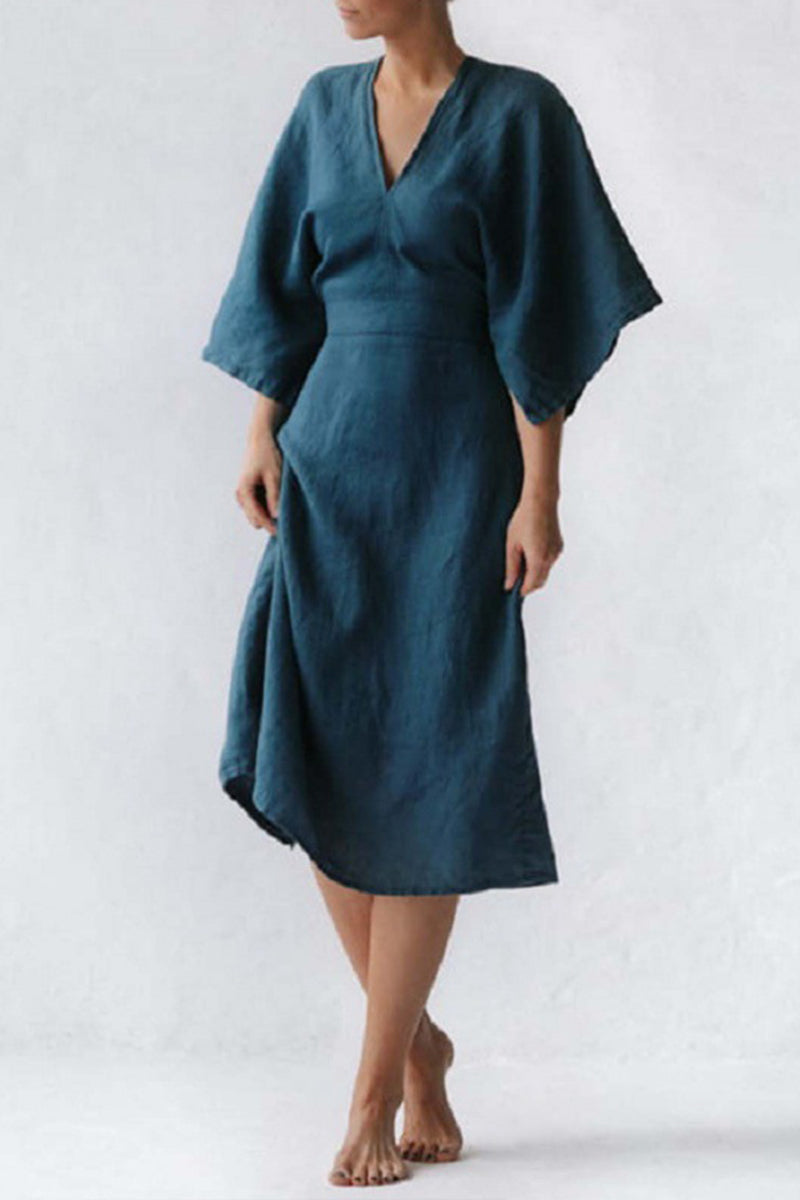 Kaynafashions - Casual Simplicity Solid Frenulum V Neck A Line Dresses