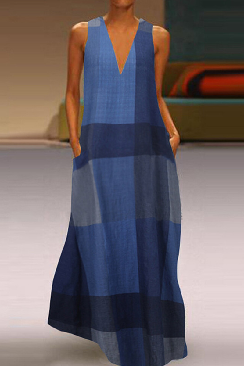 Kaynafashions - Casual Print Patchwork V Neck Straight Dresses(3 colors)