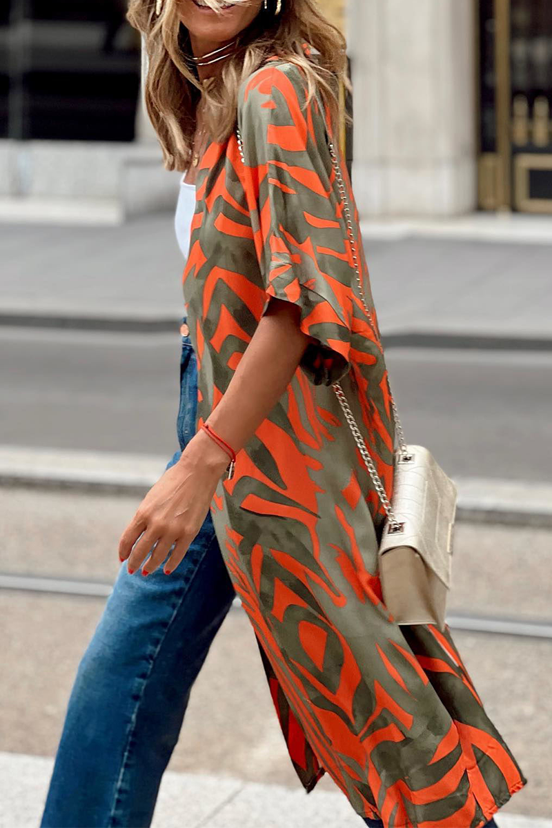 Kaynafashions - Fashion Print Patchwork Cardigan Collar Outerwear