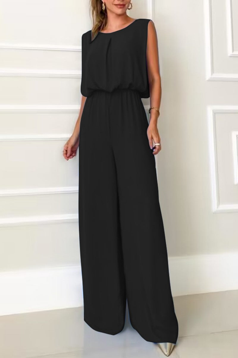 Kaynafashions - Casual Solid Backless O Neck Regular Jumpsuits