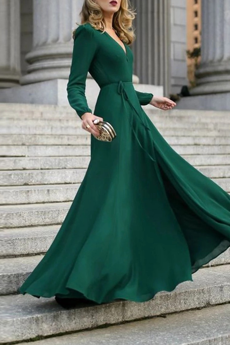 Kaynafashions - Casual Solid Patchwork V Neck Cake Skirt Dresses(3 colors)