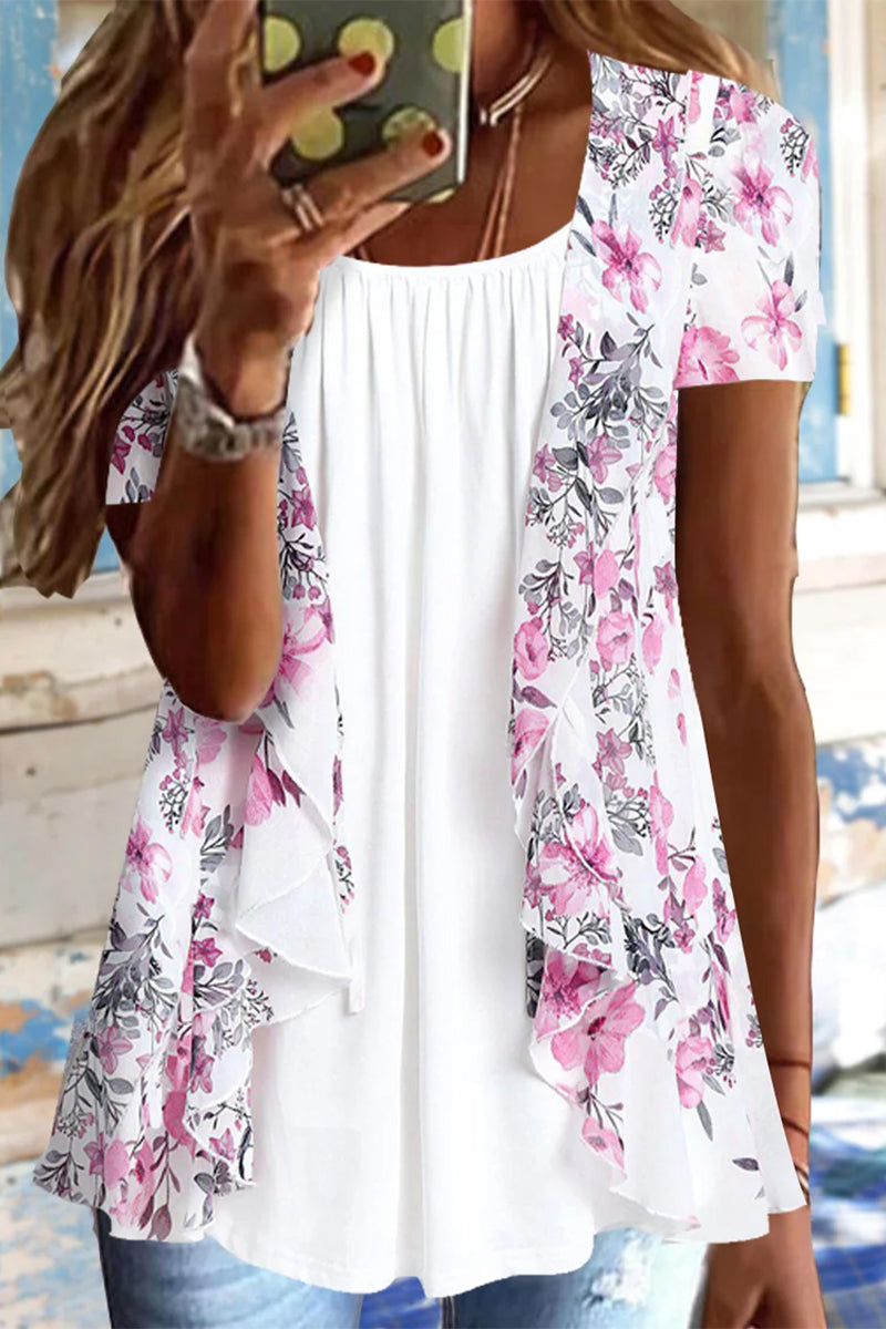 Kaynafashions - Casual Floral Patchwork O Neck T-Shirts